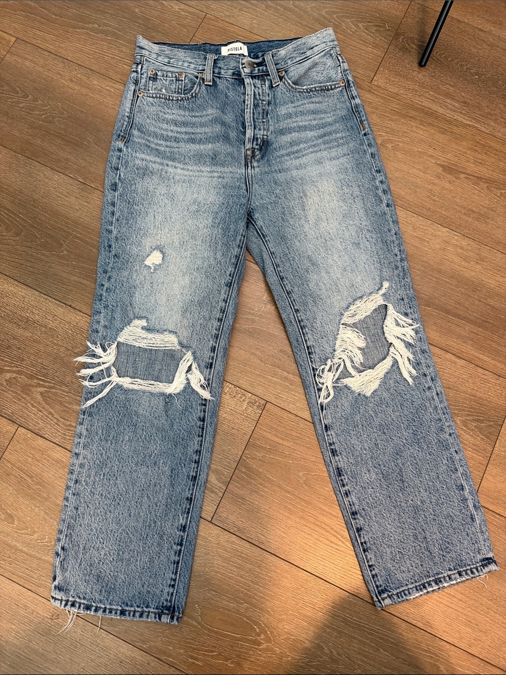 pistola Light Blue Distressed Boyfriend Jeans - Picture 1 of 5